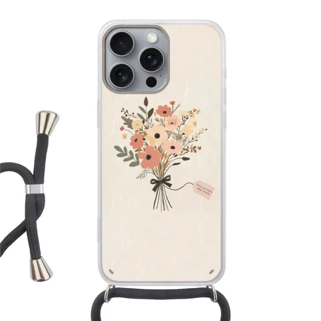 Telefoonhoesje met koord - Bloemen - Quote - Beige - Lint