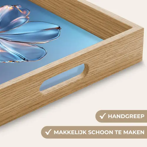 Blauw - Bloem - Glazen - Sierlijk Dienblad Rechthoek middel -USP_HandgreepNL