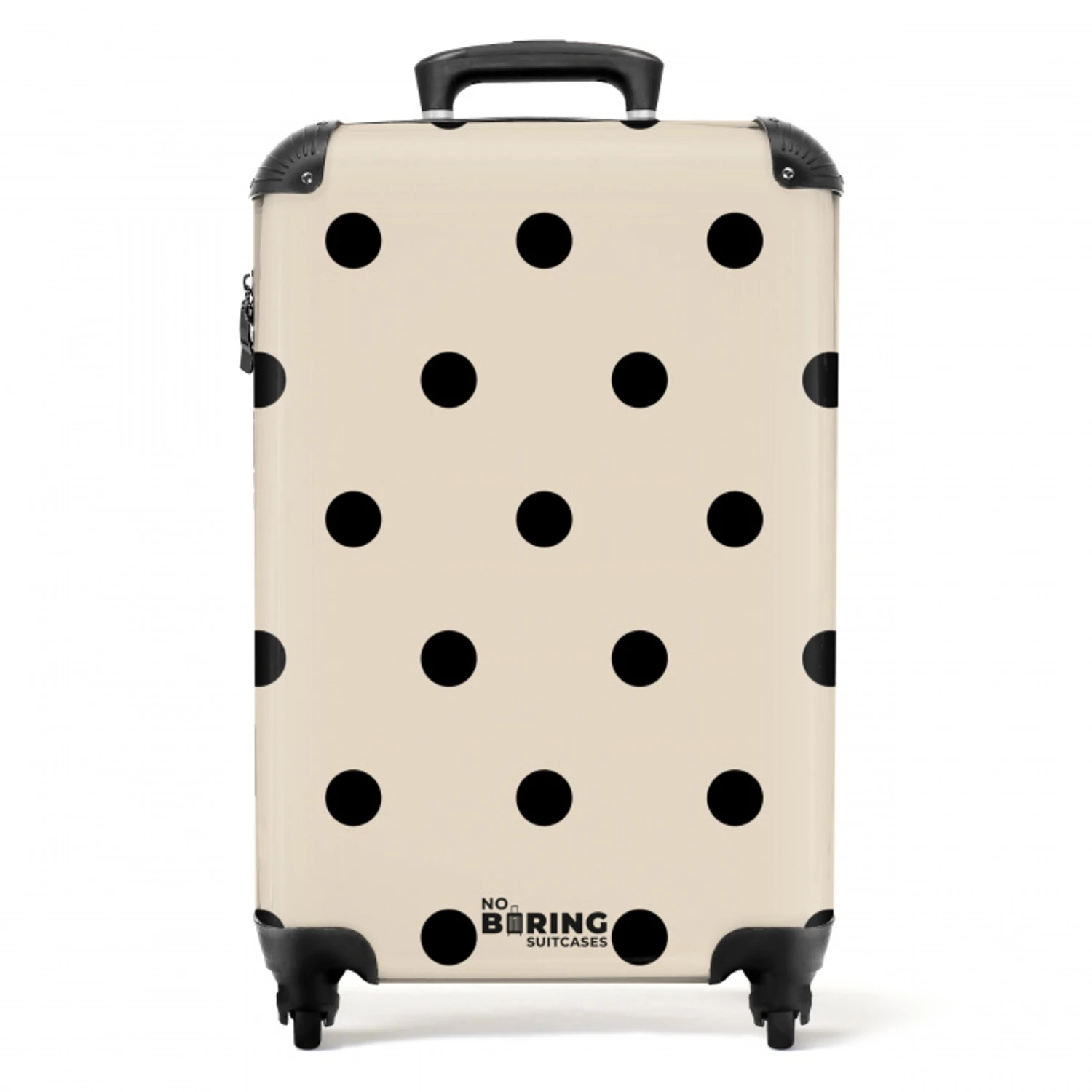 Beige achtergrond met zwarte stippen NBS - Handbagage koffer - Unisex middel -productfoto_recht