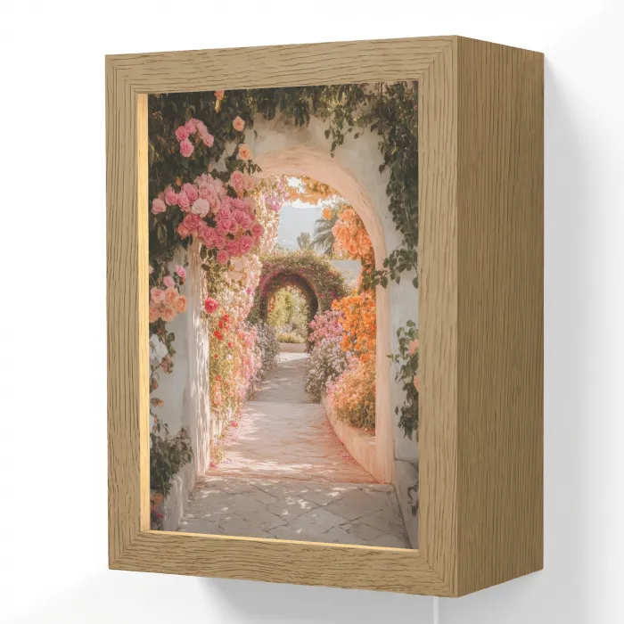 Doorkijk - Boog - Bloemen - Pastel Light Box met kabel (Wandlamp) klein -3d