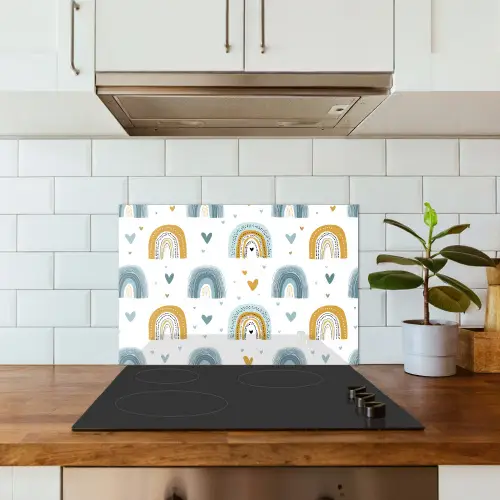 Patroon - Regenboog - Hartjes keuken achterwand spatscherm klein -sfeer2