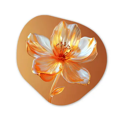 Glazen - Bloem - Oranje Wandcirkel Organisch Aluminium middel -3d