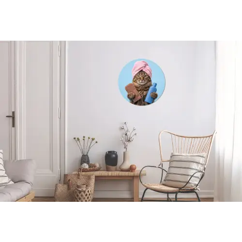 Kat - Handdoek - Washand - Zeep Wandcirkel aluminium klein -woonkamer