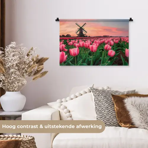 Tulpen - Molen - Nederland Wandkleed katoen klein -sfeer1