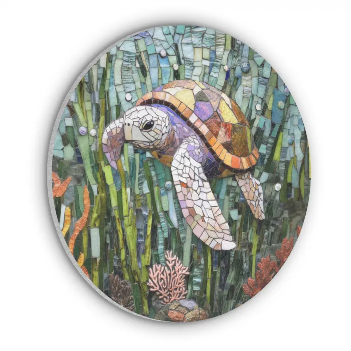 Schildpad - Zeewier - Mozaïek Akoestische PET Vilt - Rond klein -3d