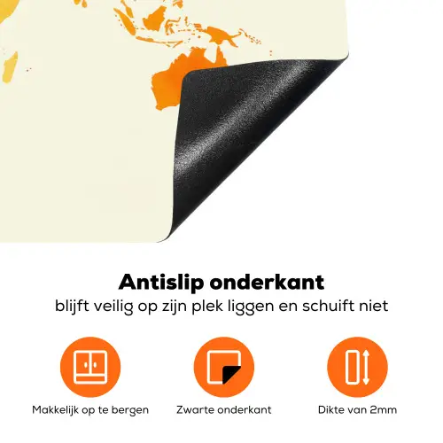 Wereldkaart - Oranje - Kleurrijk Inductie beschermer vinyl 3mm klein -zzzzzzz-td-onderkant