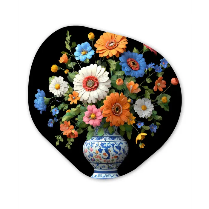Vaas - Boeket - Bloemen - Kleur Wandcirkel Organisch Aluminium middel -3d