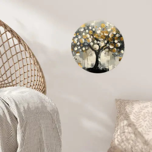 Boom - Abstract - Beige - Goud - Zwart Wandcirkel behangsticker klein -sfeer4