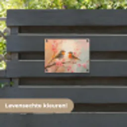 Roodborstjes - Sierlijk - Bloesemtak tuinposter los doek klein -sfeer3
