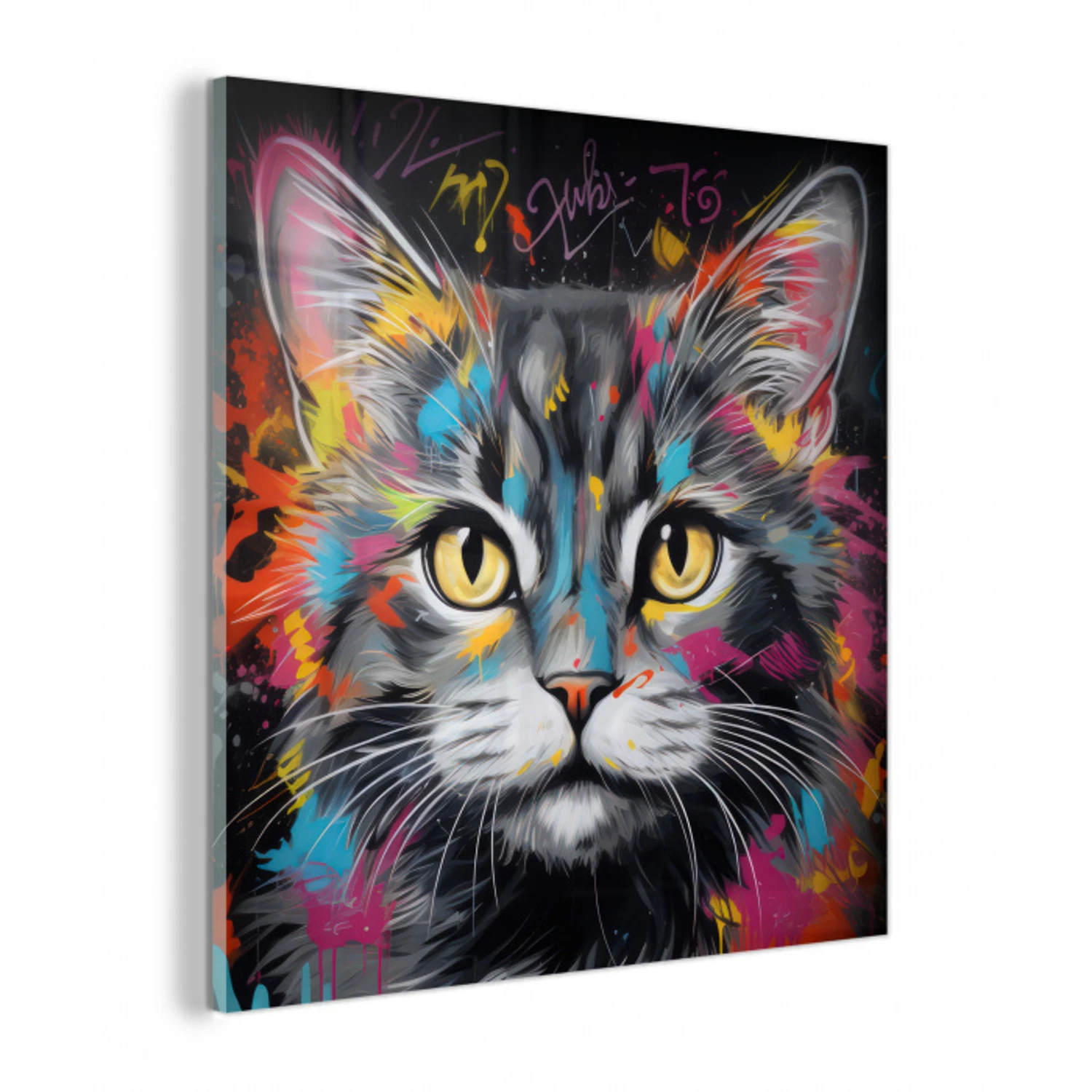 Kat - Graffiti - Dieren - Kleuren - Grijs plexiglas 5mm klein -z3d
