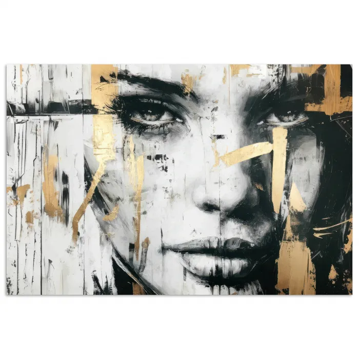 Portret - Vrouw - Penseelstreken - Goud poster papier klein -3d
