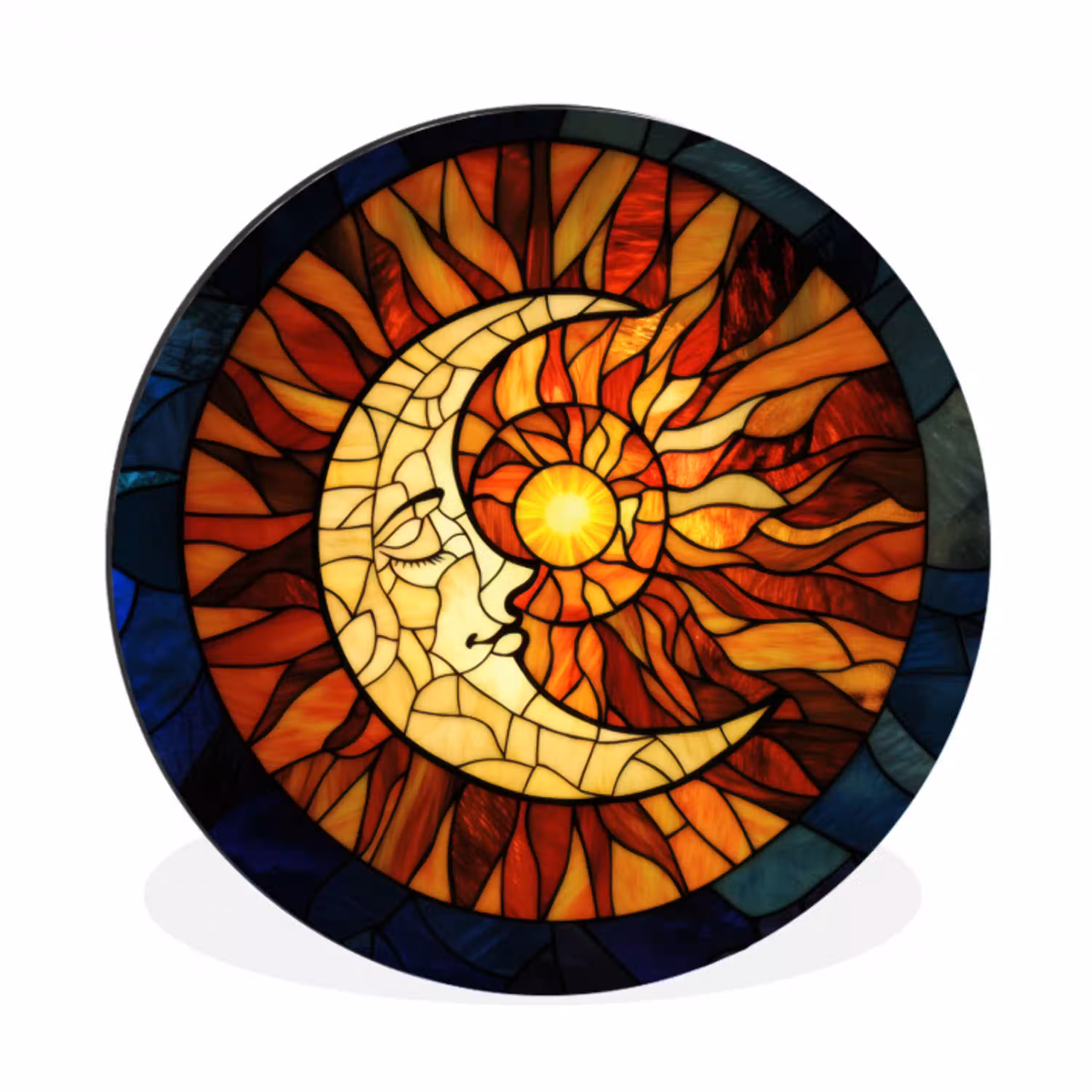 Mozaïek - Glas - Maan - Donkerblauw Wandcirkel aluminium klein -3d