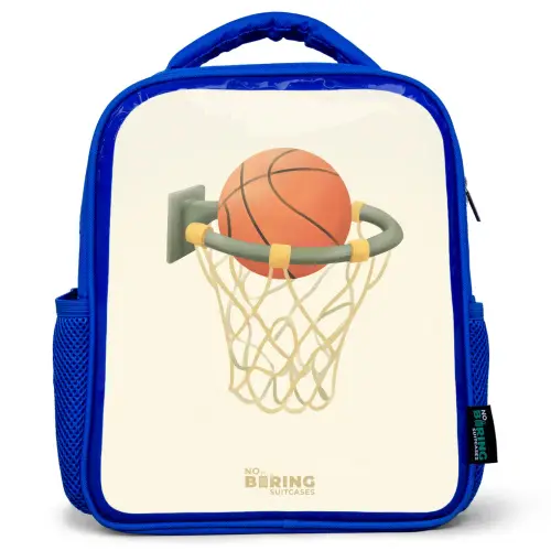 Basketbal in neutrale kleuren Kinderrugzak - Blauw middel -3d