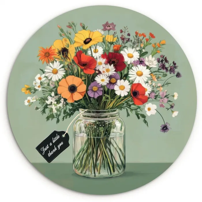 Bloemen - Vaas - Kaartje Wandcirkel plexiglas klein -3d