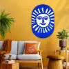 Zon - Gezicht - Penseelstructuur - Blauw Wandcirkel Ovaal Glas middel -sfeer4