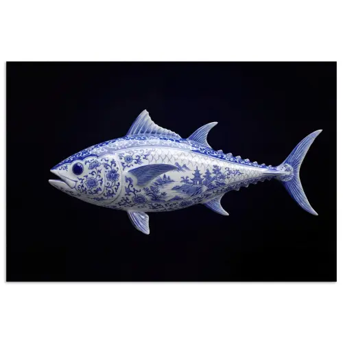 Porselein - Tonijn - Delfts - Blauw poster papier klein -3d