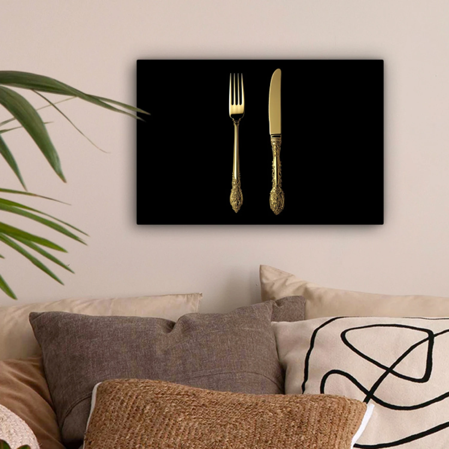 Goud - Vork - Mes canvas 2cm klein -sfeer1