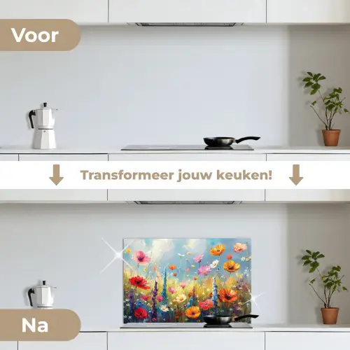 Bloemen - Natuur - Botanisch - Kunst keuken achterwand spatscherm klein -voor_na_NL