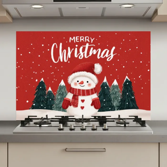 Kerstgroet - Sneeuw - Rood keuken achterwand spatscherm klein -3d_website