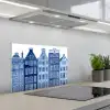 Aquarel - Grachtenpanden - Delfts - Blauw keuken achterwand spatscherm klein -3d_schuin