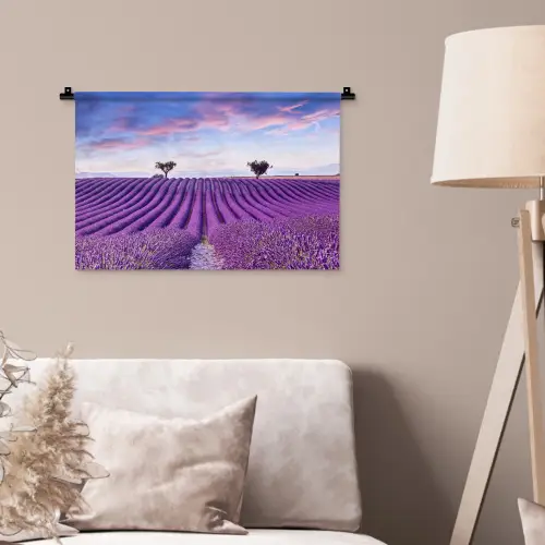 Lavendel - Natuur - Paars - Bomen - Bloemen Wandkleed katoen klein -sfeer4