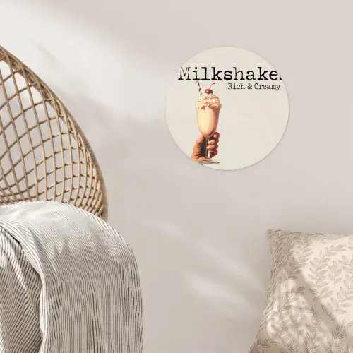 Milkshake - Kers - Rietje Wandcirkel behangsticker klein -sfeer4