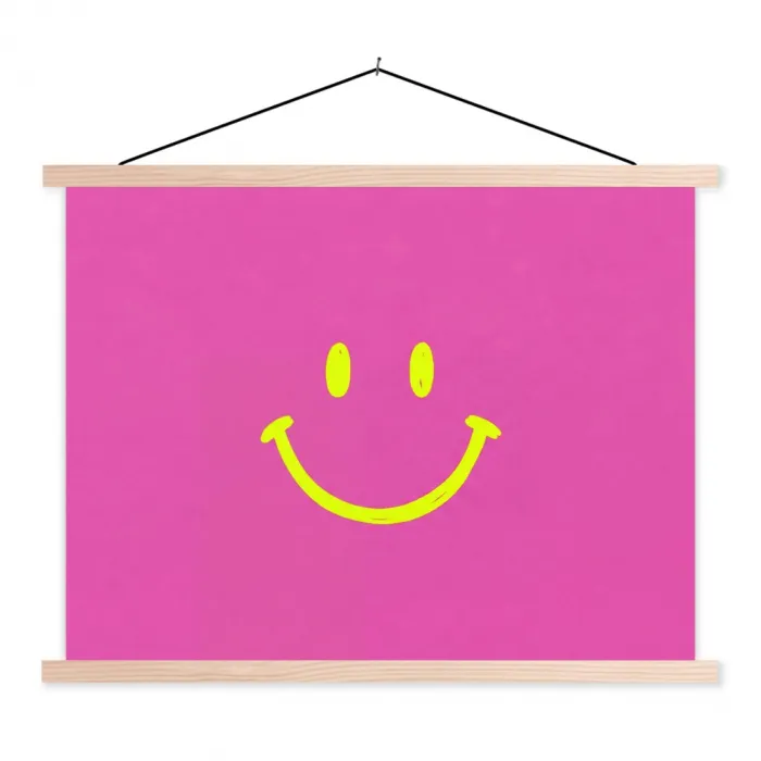 Smiley - Vrolijk - Roze textielposter latten blank klein -3d
