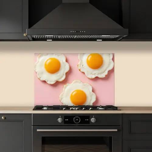 Eieren - Bloem - Roze keuken achterwand spatscherm klein -sfeer1