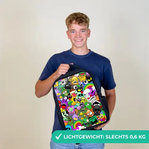 Chaotisch kleurrijk monster patroon Rugzak - Zwart middel -sfeer7_NL
