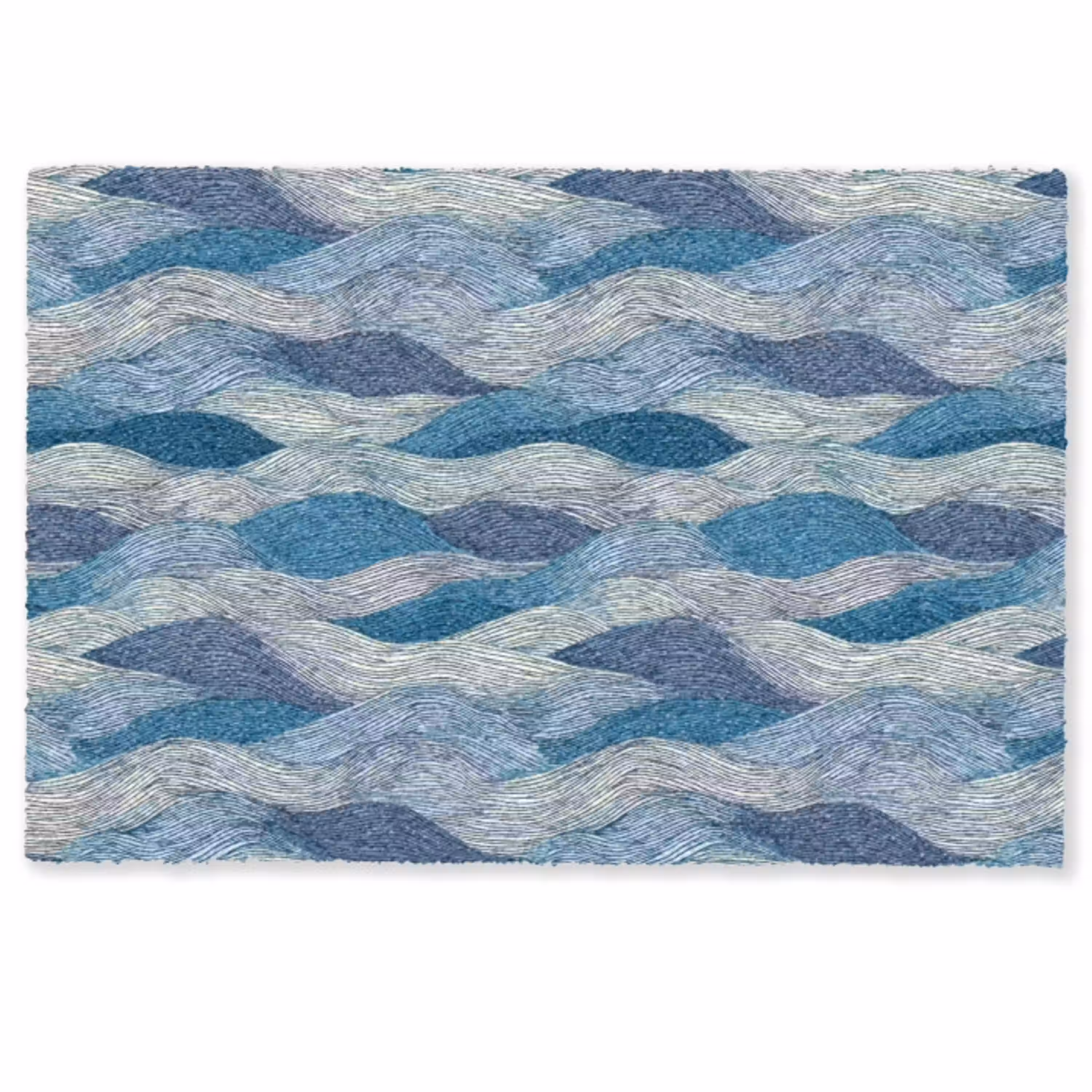 Getekend - Blauw - Wit - Golvend - Streepjes Deurmat klein 898 -zkaufland3d