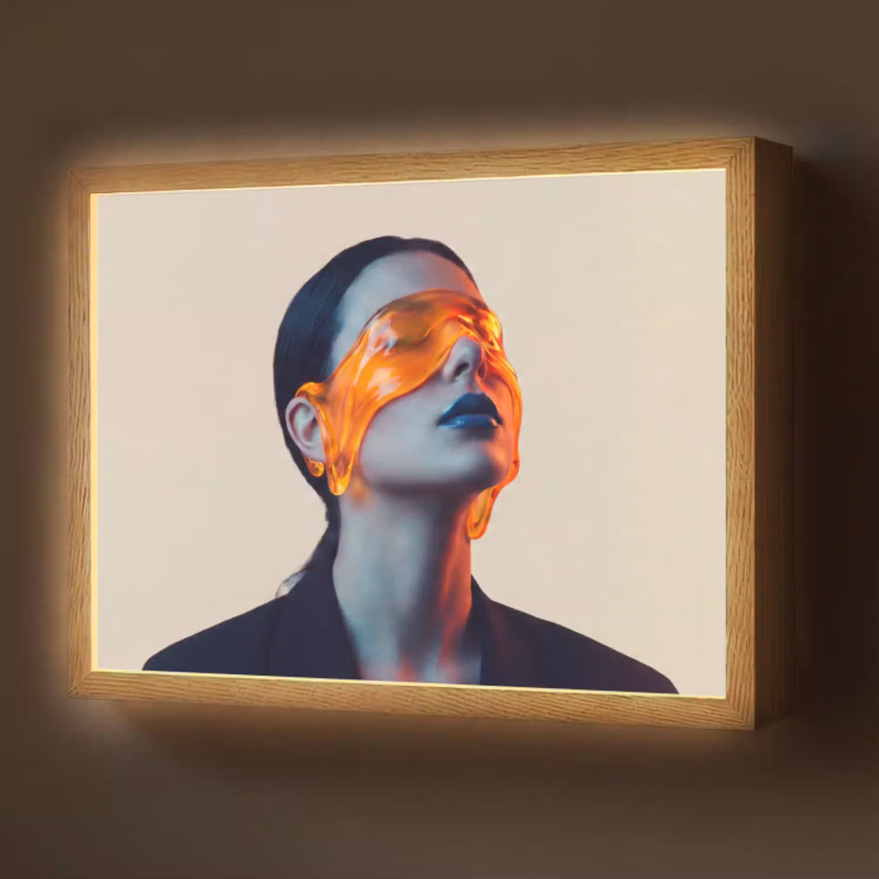 Vrouw - Oranje - Abstract - Modern - Kleurrijk Light Box met batterij (Wandlamp) middel -z3d_website