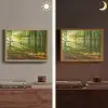 Zon - Bos - Bomen - Natuur - Herfst Light Box met batterij (Wandlamp) middel -sfeer3