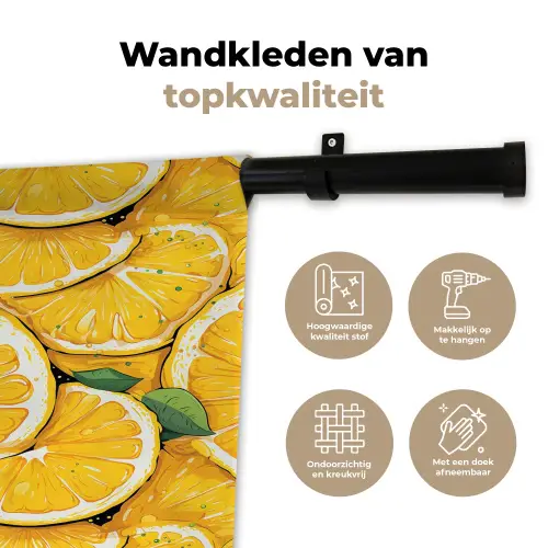 Grafisch - Citroenschijven - Blaadjes Wandkleed katoen klein 269 -sfeer2
