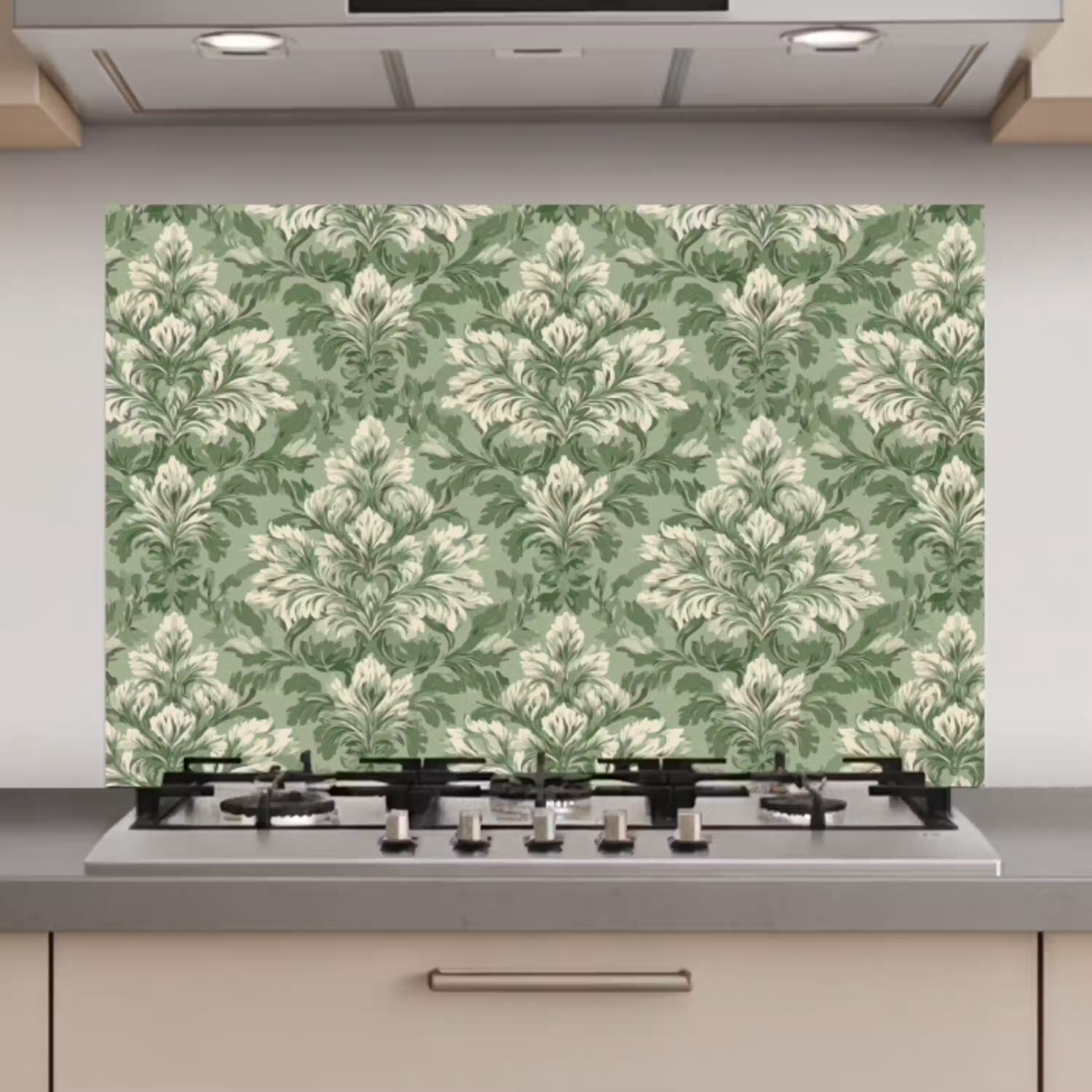 Sierlijk - Lichtgroen - Planten - Patroon - Getailleerd keuken achterwand spatscherm klein 900 -3d_website