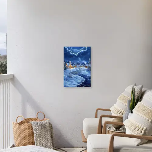Winteravond - Kerstdorp - Donker Tuinposter op houten frame 2 cm dik klein -sfeer1