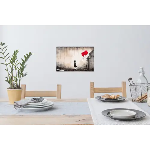 Kunst - Meisje - Ballonnen - Hart - Grijs Muursticker klein -eettafel