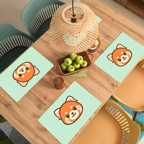Rode panda - Groen - Cartoon Placemat vinyl groot -zzsfeer5_Kitchenyeah-website