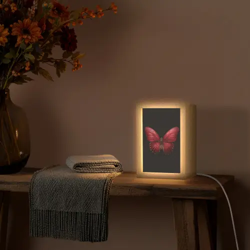 Vlinder - Rood - Minimalistisch Light Box met kabel (Tafellamp) klein -sfeer4