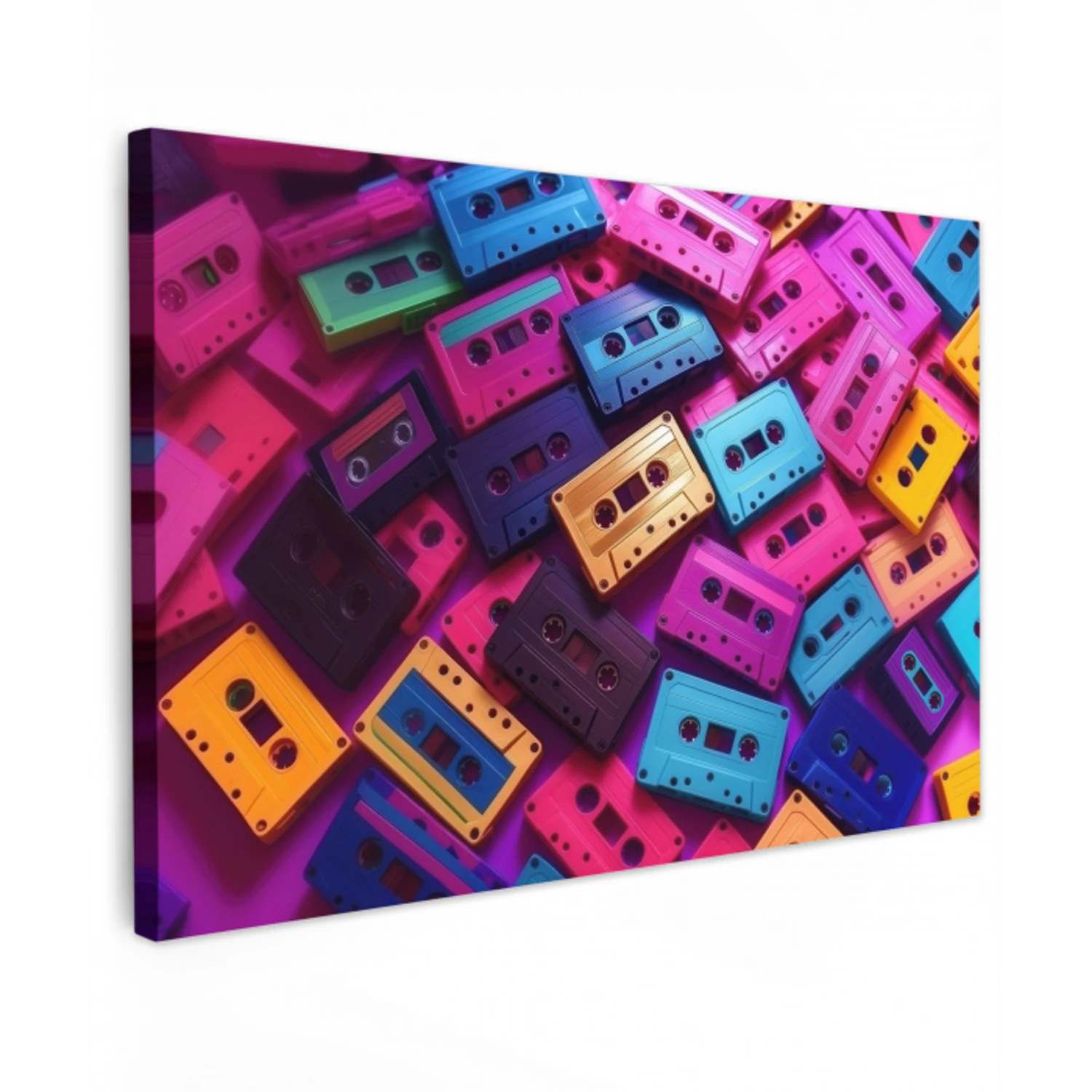 Cassetteband - Kleurrijk - Energiek Tuinposter op houten frame 2 cm dik klein -3d