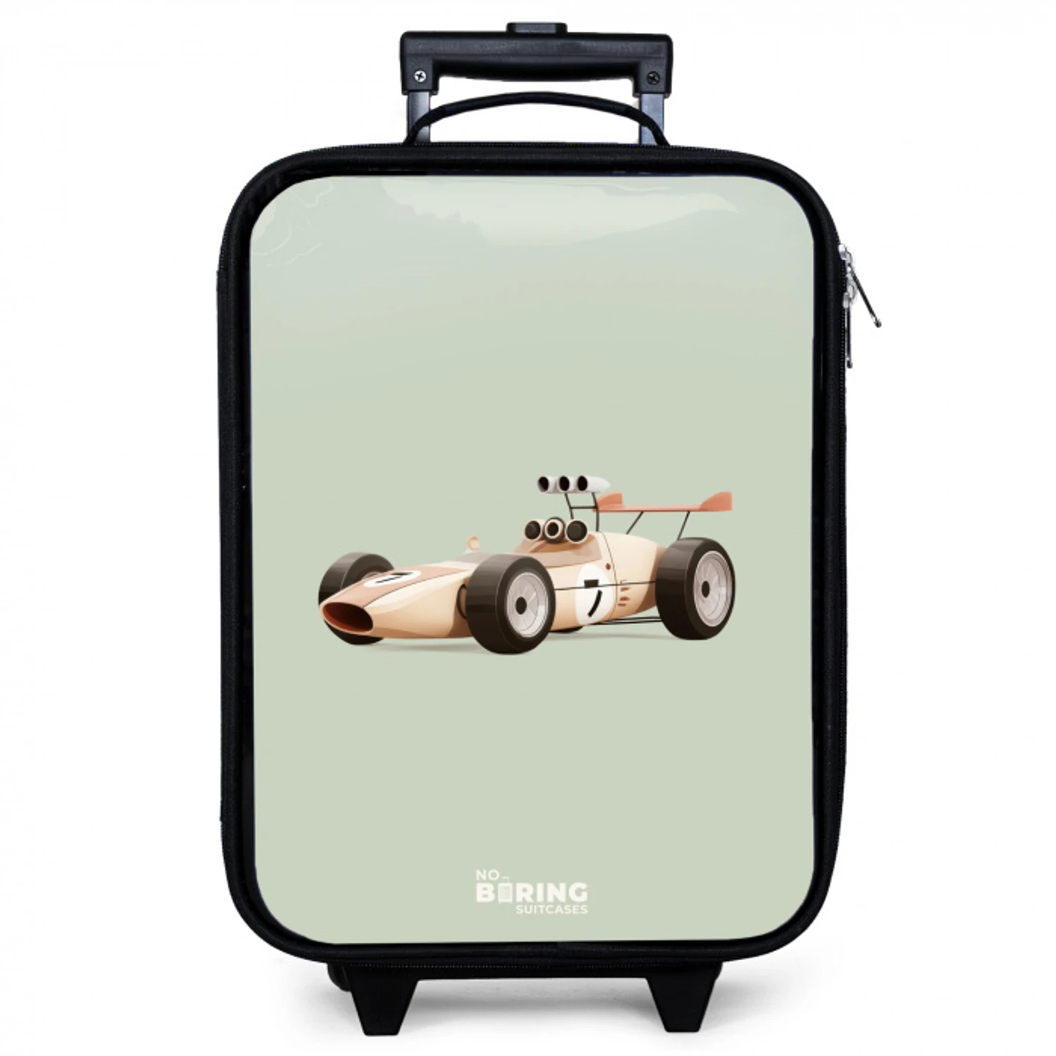 Beige retro raceauto op groen achtergrond Kinderkoffer - Zwart klein -zzz_website3d