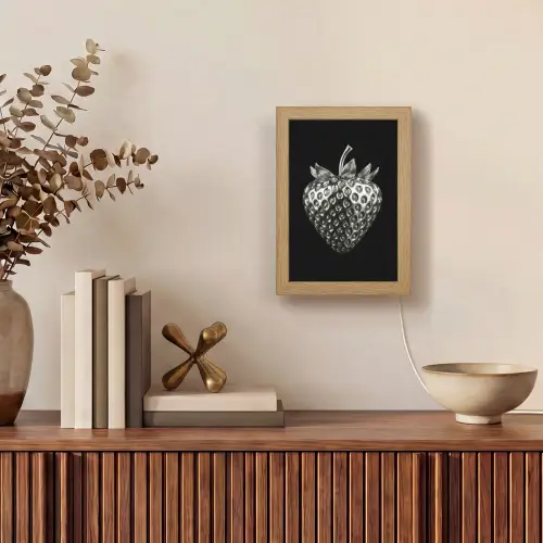 Aardbei - Zaadstructuur - Realistisch Light Box met kabel (Tafellamp) klein -sfeer2