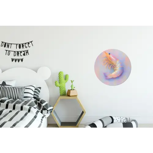 Garnaal - Subtiele structuur - Blauw - Roze Wandcirkel aluminium klein -kinderkamer