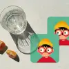 Jongen - Cartoon - Bril - Muts onderzetter kurk middel -sfeer4