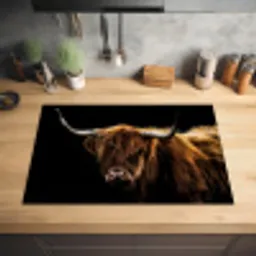Schotse Hooglander - Horens - Zwart - Dieren - Natuur - Wild - Koe Inductie beschermer vinyl 3mm klein -sfeer5