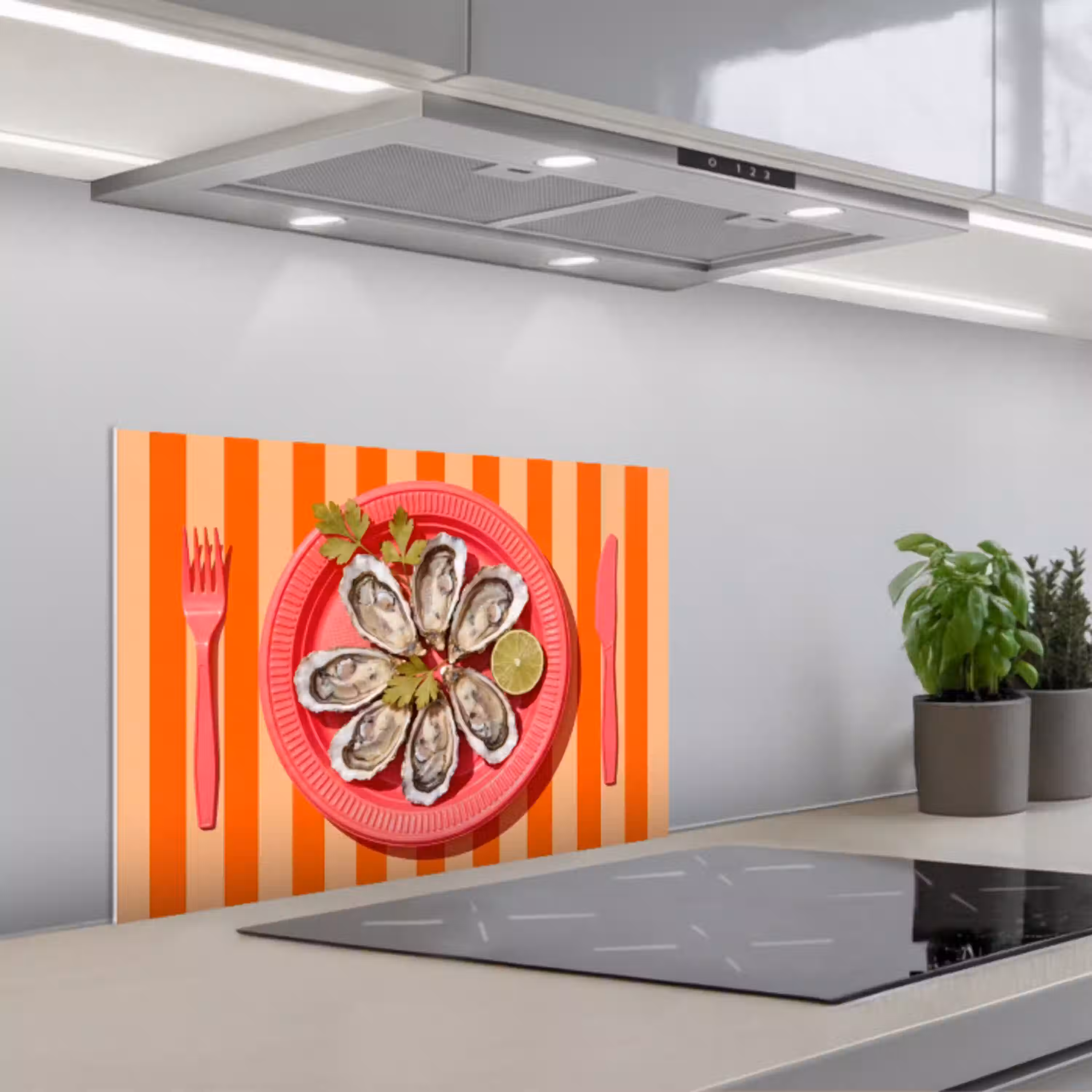 Eten - Oester - Zeevruchten - Oranje - Modern keuken achterwand spatscherm klein -3d_schuin