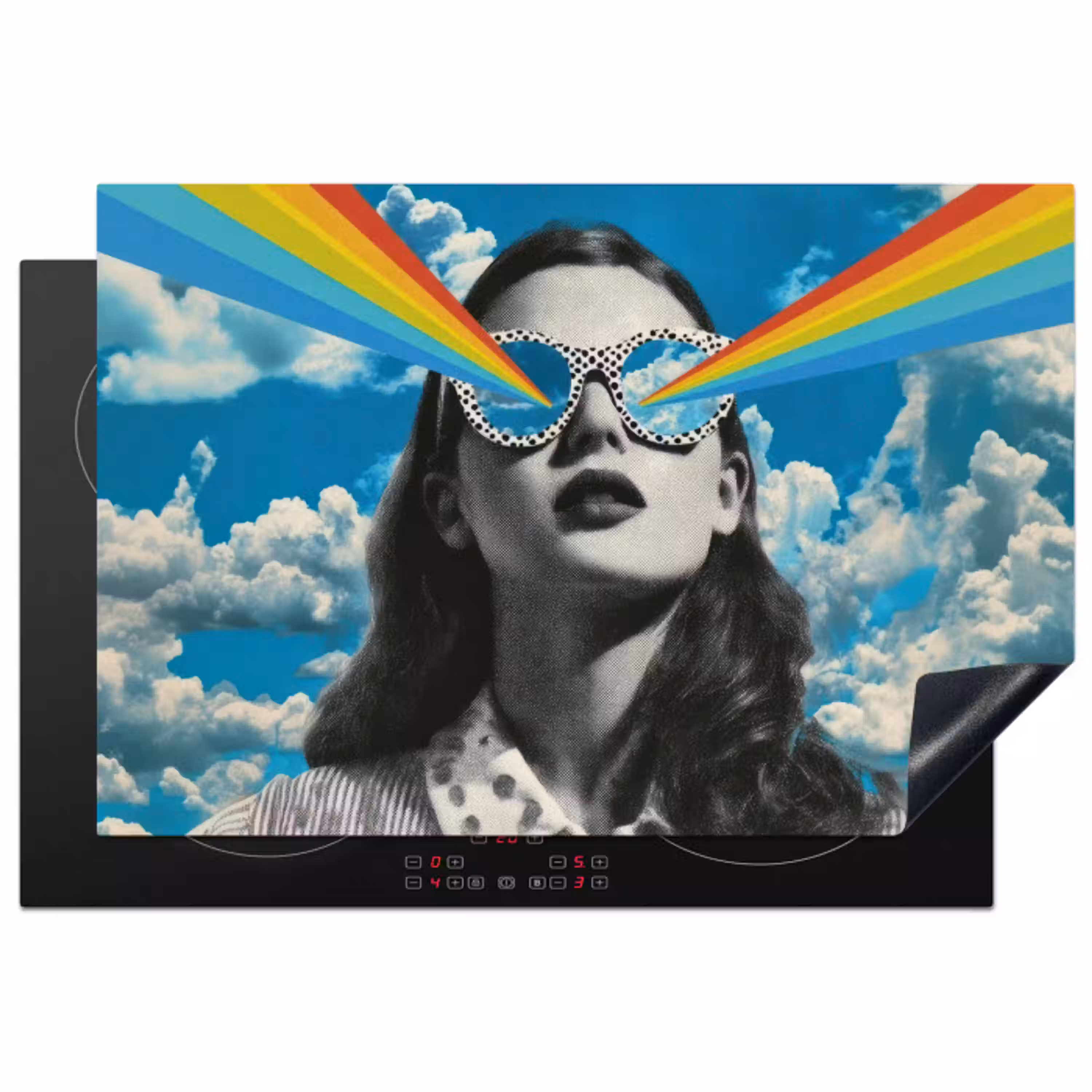 Vrouw - Bril - Regenboog - Wolken Inductie beschermer vinyl 3mm klein -3d