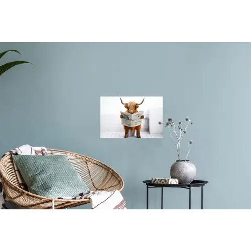 Schotse hooglander - Krant - Toilet - WC - Wit - Koe Muursticker klein -plant