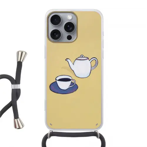 Theepot - Kopje - Beige - Illustratie Hoesje iPhone 16 Pro Max met koord klein -3d