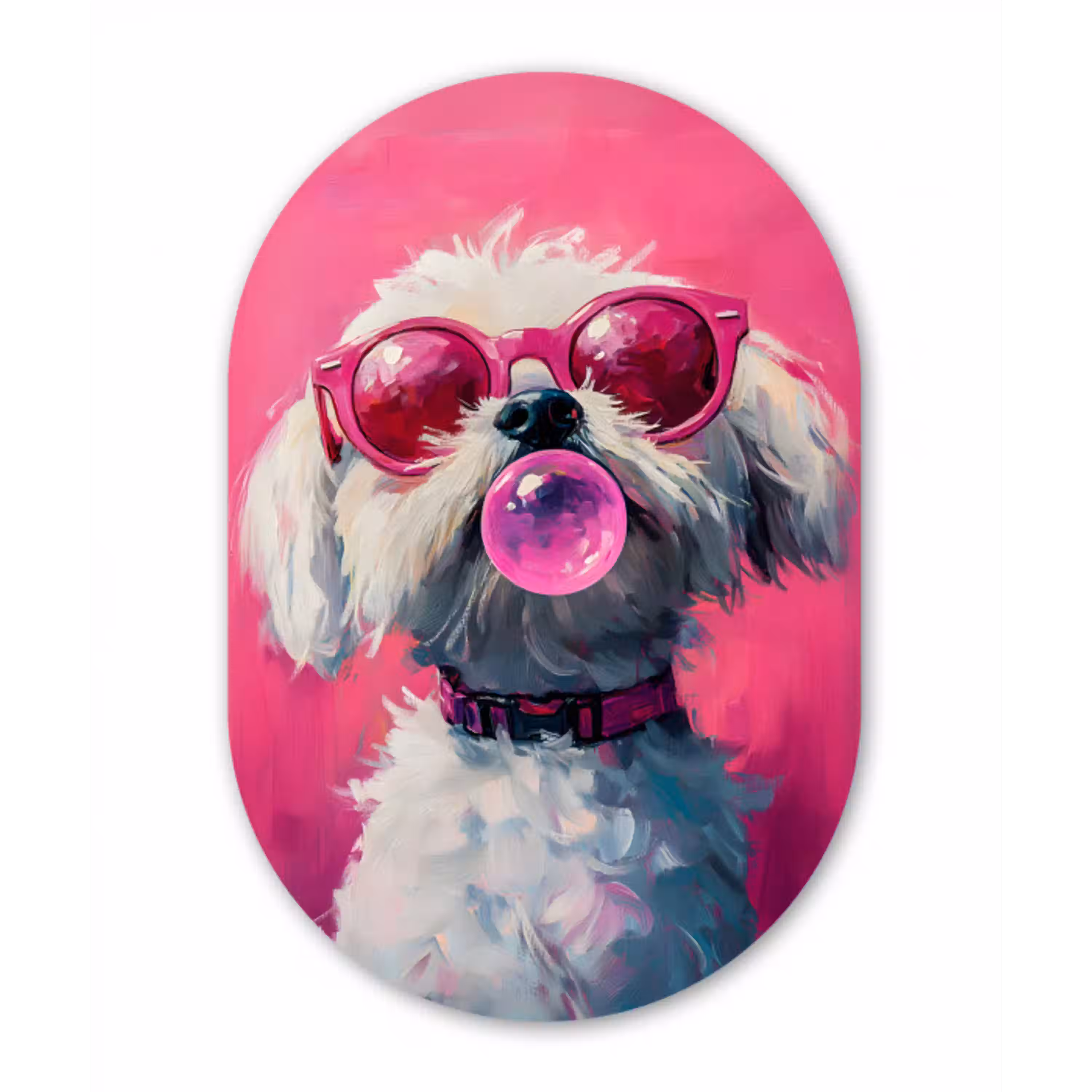 Pink - Hond - Bubbel Wandcirkel Ovaal Aluminium middel -3d