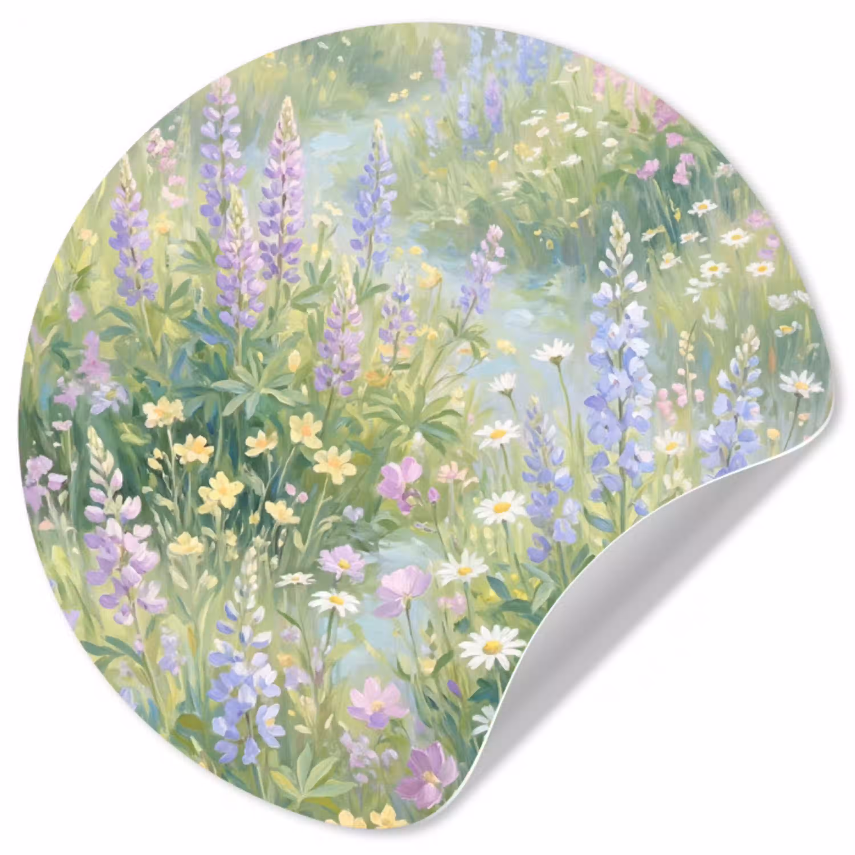 Bloemenveld - Heuvels - Kleurrijk Wandcirkel behangsticker klein -3d